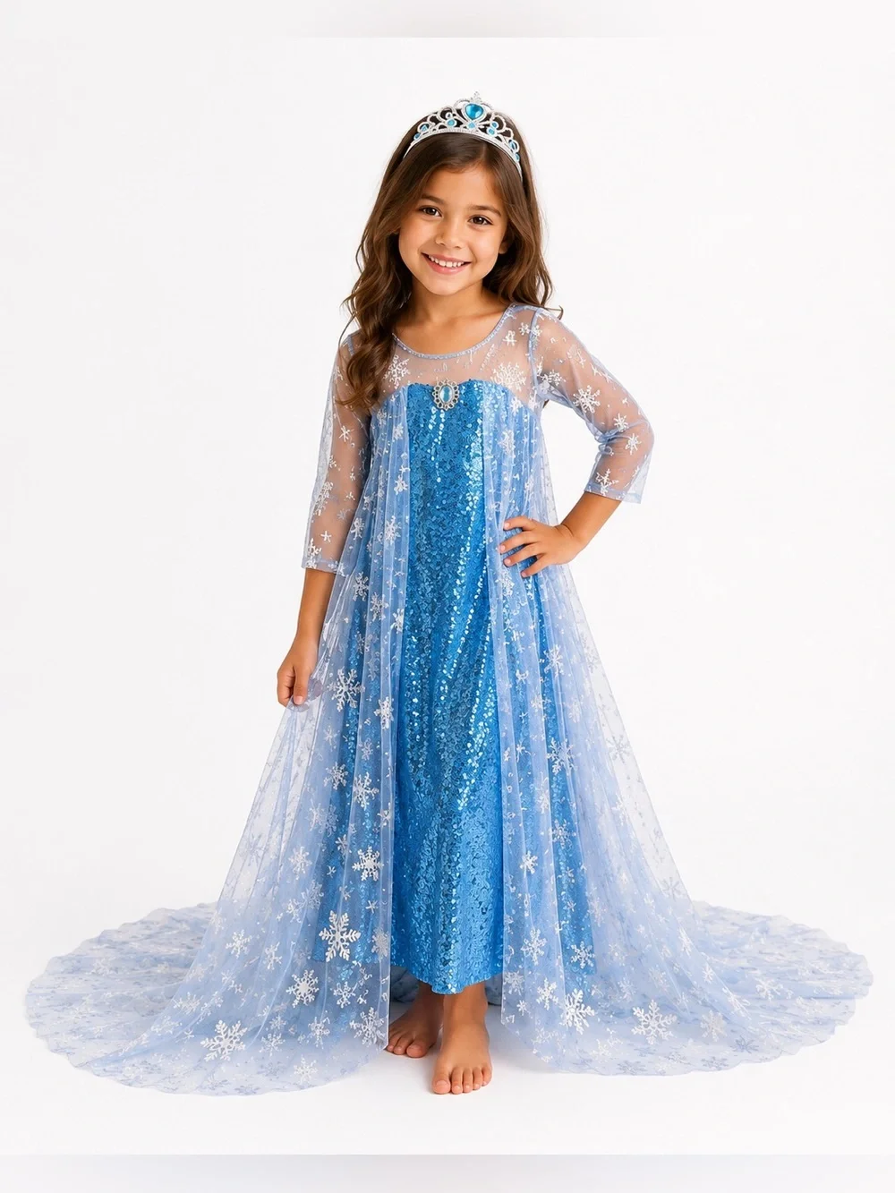 Disney Frozen Elsa Costume | Sequin Princess Dress with Snowflake Cape